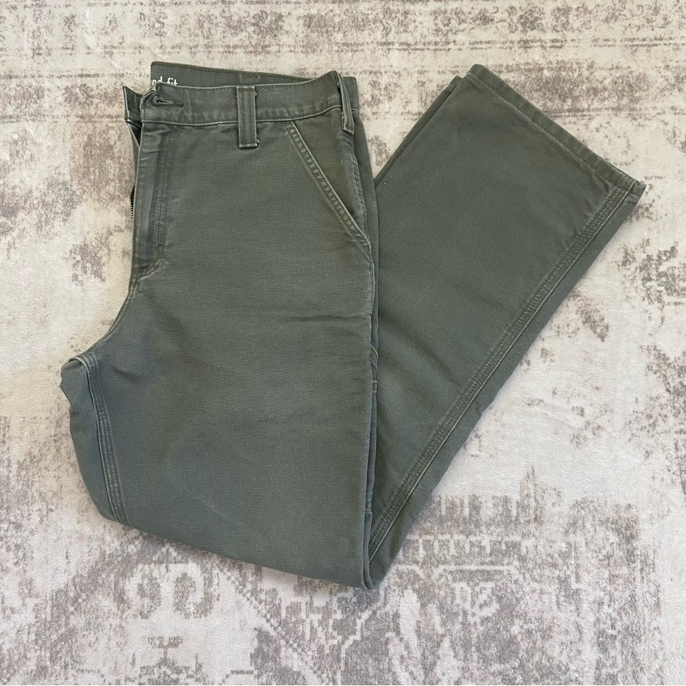 Carhartt Men's Rugged Relaxed Fit Olive Green Cargo Carpenter Pants 34x32 - Picture 2 of 12